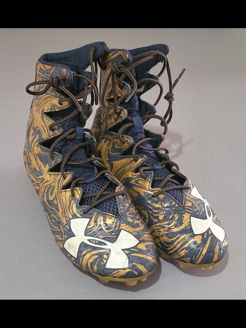 Under Armour Navy and Gold High-Top Athletic Cleats